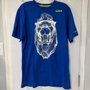 Nike Lerbron James Dri-Fit Blue Geometric Tiger Graphic T-Shirt Size Medium
